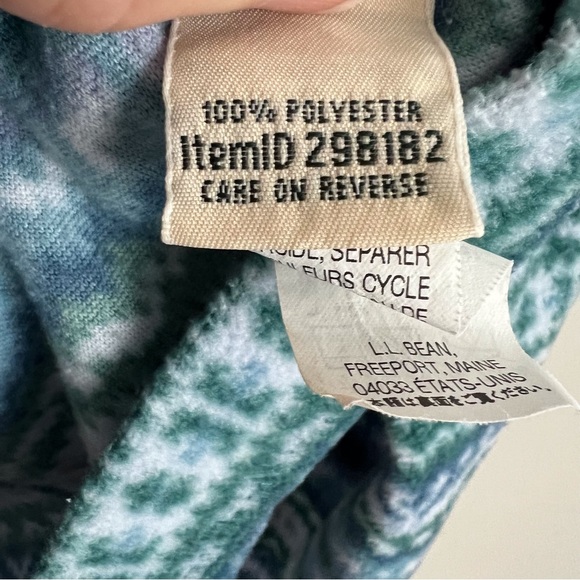 LL Bean Womens Blue Teal Full Zip Fleece Sweatshirt Fair Isle Southwest Print 1X - Picture 6 of 10